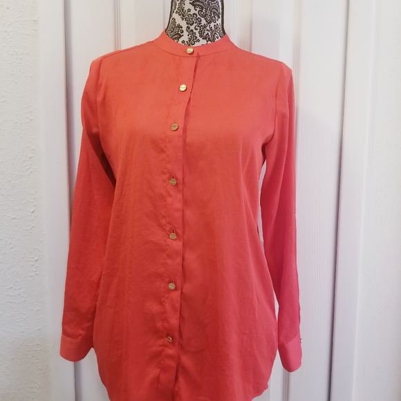 Michael Kors Tangerine Button Down Blouse - Picture 4 of 8